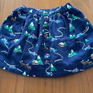 Mini Boden Twirly Navy Skirt with Festive Print